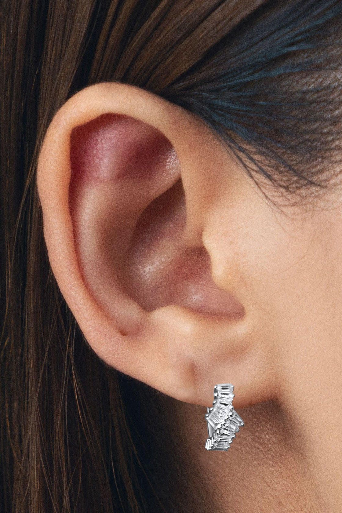 Offset Crystal Huggie